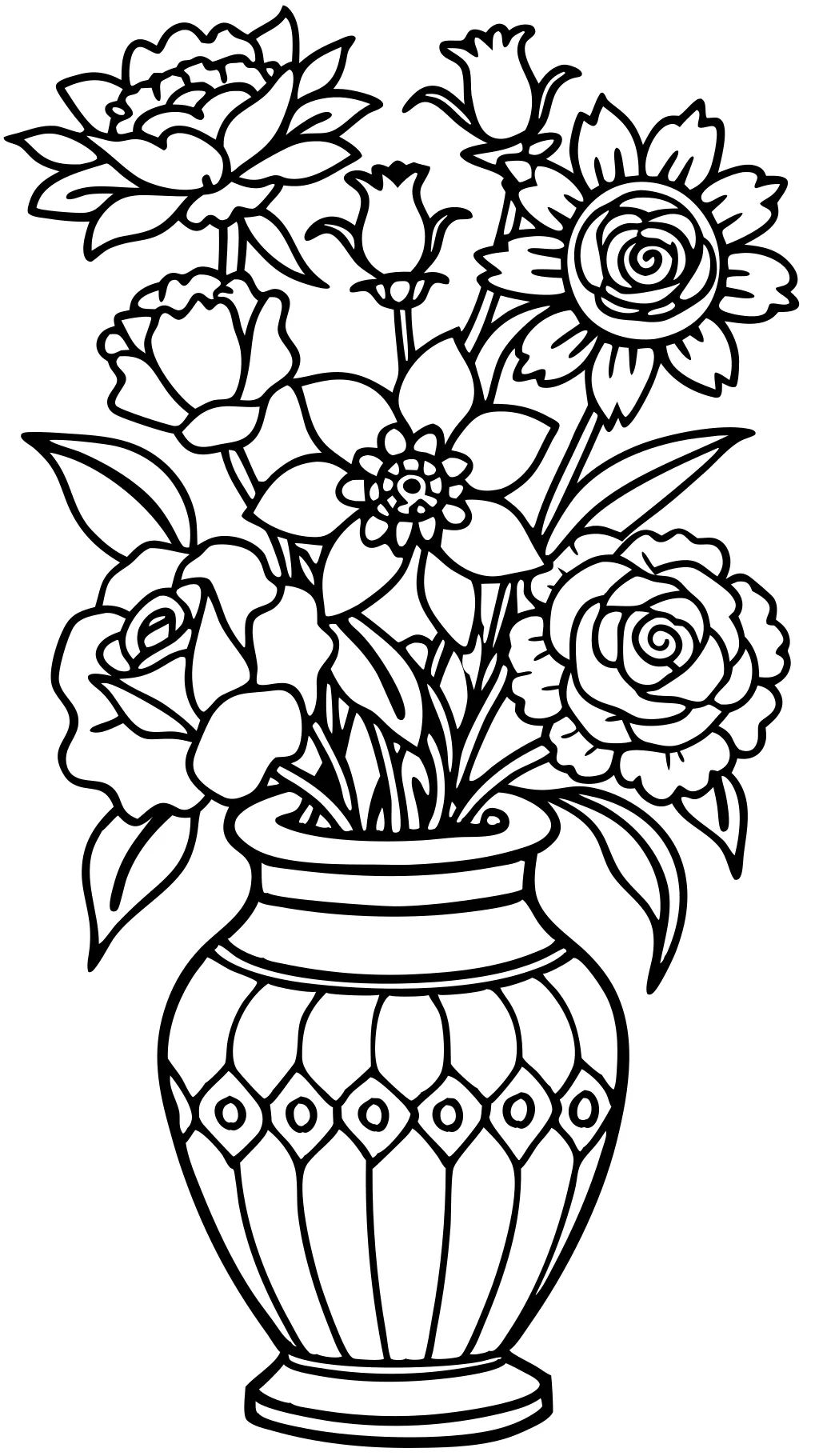 coloring pages of flowers in a vase